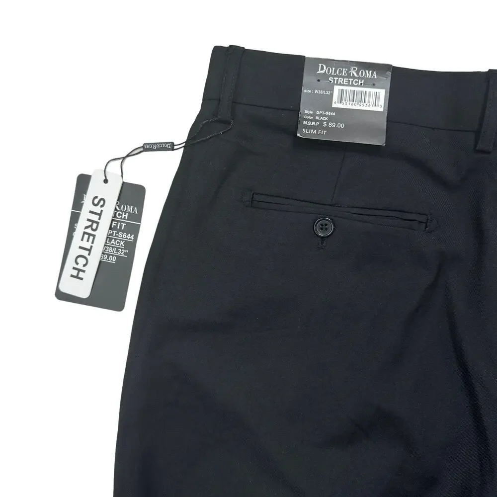 Dolce Roma Stretch Slim Fit Black‎ Mens Pants Size W38 L32